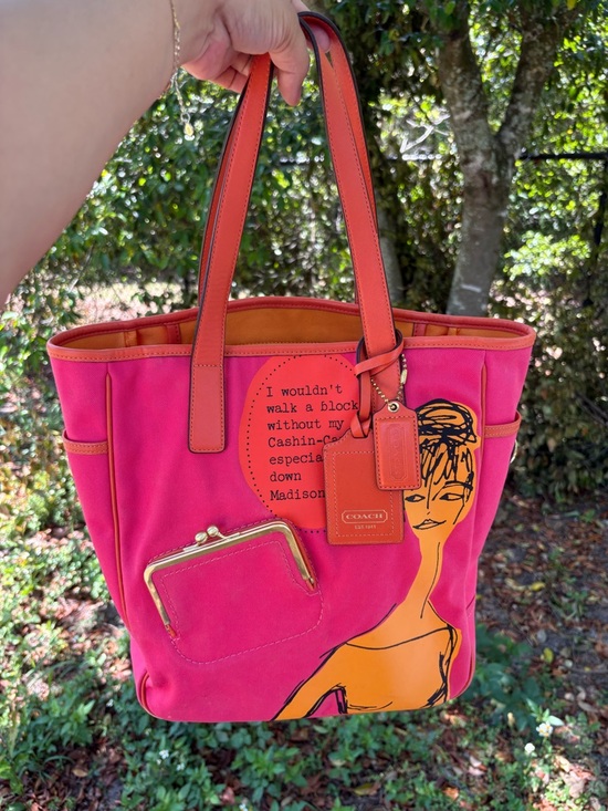 Coach Handbags - Coach Pink and Orange Graphic Canvas Tote